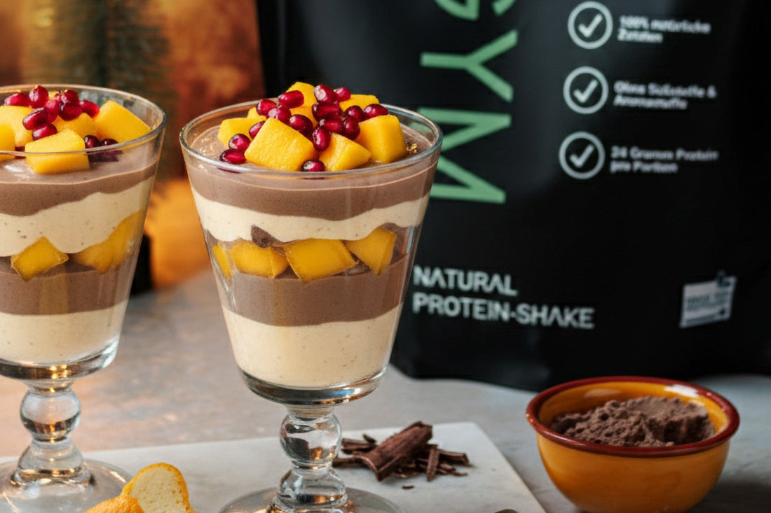 Rezept für fruchtiges Protein-Schoko-Mango-Dessert