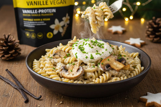 Rezept für Nudeln mit Protein-Vanille-Pilz-Soße